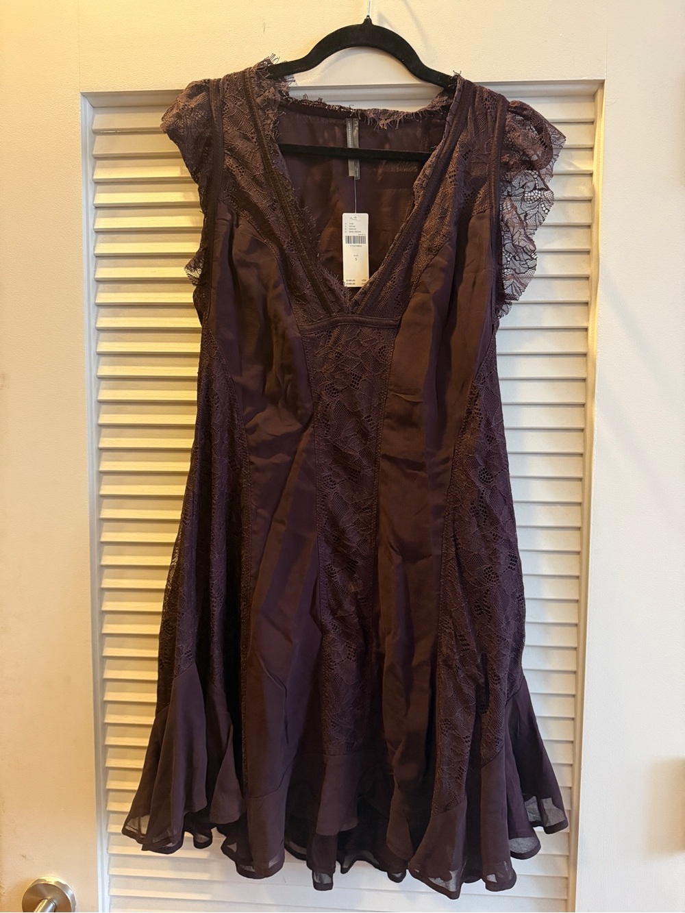 NWT Anthropologie Seamed Lace Mini Dress Ganache Brown Size S $168
